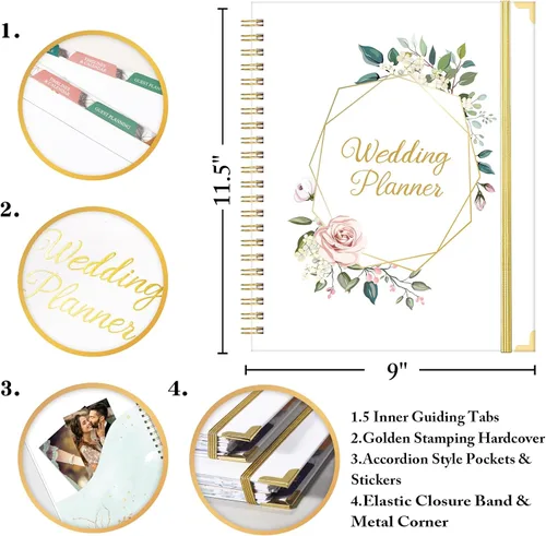 Miniatura 6 de Planificador y organizador de bodas, libro de planificación de bodas y organizador para la novia, libro de planificación de bodas con 5 secciones