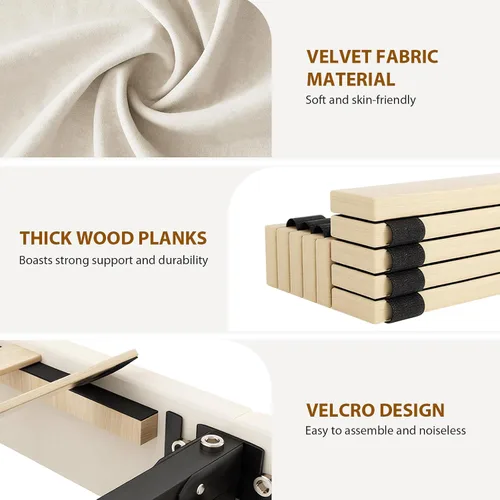 Miniatura 6 de EVLIQUIL - Marco de cama de tamaño matrimonial con 4 cajones de almacenamiento y cabecero, color beige Upholstered Platform Bed Frame with Wood