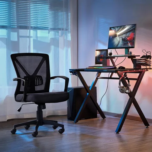 Miniatura 9 de Topeakmart Escritorio giratorio de oficina ergonómico de malla ajustable soporte lumbar para computadora, respaldo medio, reposabrazos