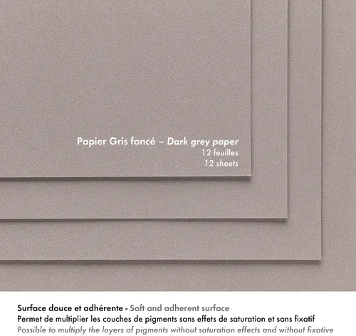 Miniatura 4 de Clairefontaine 96213C Bloc Collé Pastelmat n°9-12 Feuilles Carte Spéciale Pour Pastels Secs - 18x24 cm 360g - Gris Foncé - Intercalaires en Papier