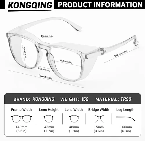 Miniatura 2 de Gafas de seguridad para enfermeras, gafas protectoras – Antivaho marco cuadrado elegante gafas transparentes para mujeres y hombres C16-negro Gery