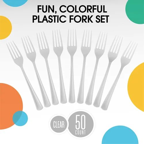 Miniatura 3 de Exquisite Tenedores de plástico blanco, 50 piezas, tenedores blancos, utensilios desechables, juego de cubiertos de plástico resistente