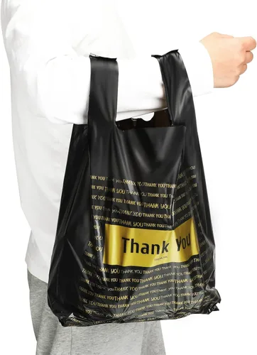 Miniatura 7 de Zonon 200 bolsas de compras de agradecimiento en 3 tamaños bolsas de plástico con asa Boutique Bolsas de compras Negro
