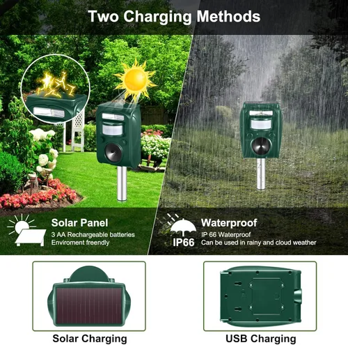 Miniatura 2 de Repelente de animales activado por movimiento al aire libre para la noche, repelente ultrasónico alimentado por energía solar con luz estroboscópica