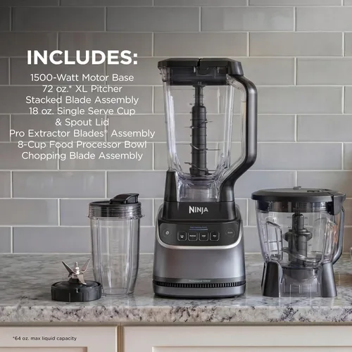 Miniatura 9 de Ninja UltraCrush - Sistema de cocina profesional 1500 W, licuadora de tamaño completo de 72 onzas, procesador de alimentos de 8 tazas y taza