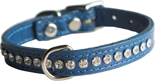Miniatura 44 de Collar de perro de cuero y cristales de OmniPet Signature, cuero de grano de violeta africana de avestruz, se ajusta a un tamaño de cuello de 6"-8