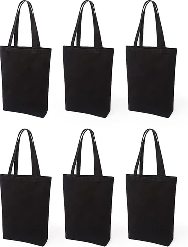 Miniatura 10 de Lily Queen - Bolsa de lona natural reutilizable para compras, Negro - Paquete de 12