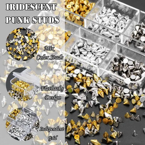 Miniatura 2 de Dijes punk, remaches de metal de 6 cuadrículas, 3 colores, cono metálico, clavos de clavos acrílicos, remaches góticos para uñas, arte de uñas