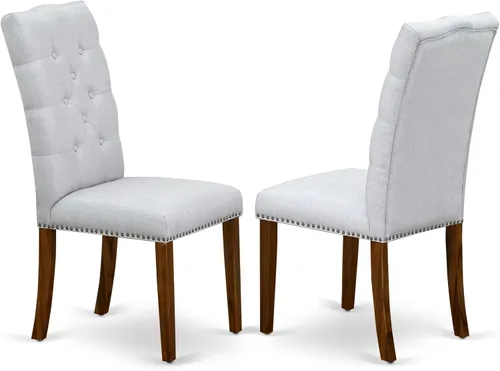 East West Furniture ELP8T05 Elsa Parson - Juego de 2 sillas de comedor tapizadas de tela de lino gris, con botones copetudos, color nogal Nuez