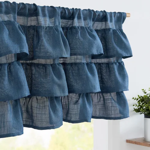 Miniatura 26 de jinchan Cortinas de cenefa para ventanas de 16 pulgadas, coloridos mini pompones, cenefa de cocina de granja, cenefa de gasa semitransparente