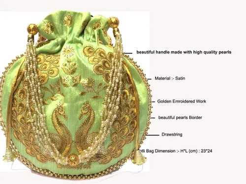 Miniatura 3 de Bolso Potli de seda bordado de diseñador étnico indio, bolso de mano con mango de perlas Batwa para mujer