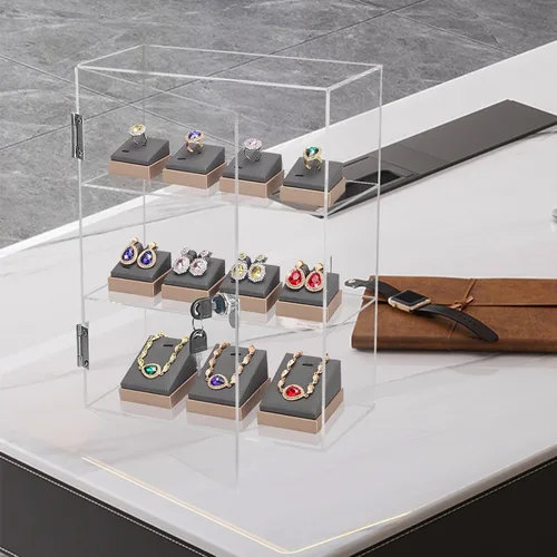 Miniatura 3 de Choowin Vitrina acrílica de 3 estantes con llave de bloqueo, vitrina de exhibición de bloqueo transparente con estantes fijos, almacenamiento seguro