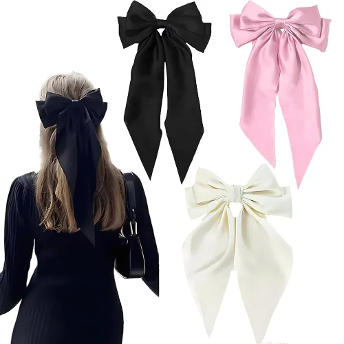 Miniatura 19 de Lazos para el cabello para mujeres - 3 piezas de grandes pinzas de cinta con borlas de cola larga, grandes pasadores de pelo para niñas