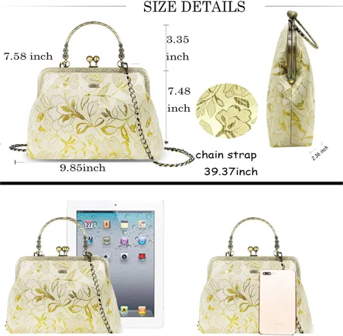 Miniatura 3 de Abuyall Bolso floral con asa superior, bolso de noche Kiss Lock para mujer, bolso vintage