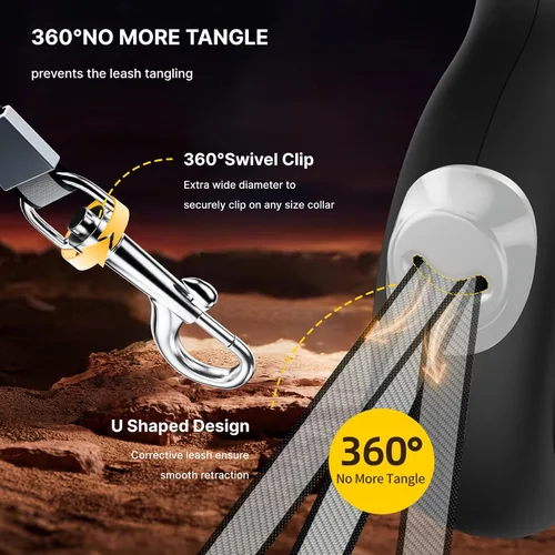 Miniatura 5 de AutoBrake - Correa retráctil para perro, cinta de nailon de 10 pies, sin enredos, mango ergonómico ligero para perros pequeños y medianos (negro)