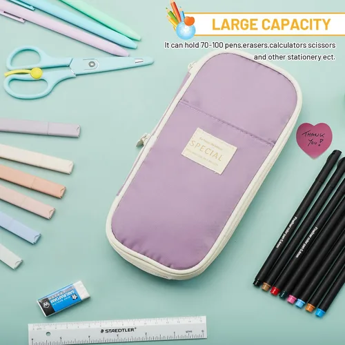 Miniatura 2 de Sonuimy Estuche para lápices de gran capacidad, lindo estuche estético de gran capacidad con cremallera, estuche para lápices y bolígrafos portátil