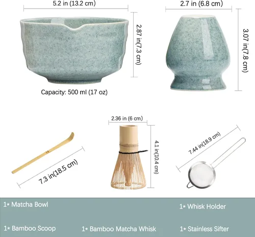 Miniatura 7 de Ochcahser Juego de juego de matcha, juego de batidor de matcha incluye cuenco y soporte de matcha, batidor de bambú matcha, cuchara y tamiz matcha