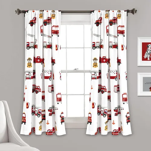 Miniatura 8 de Lush Decor Panel de cortina para ventana de camión de bomberos, par, 52 pulgadas de ancho x 84 pulgadas de largo, rojo y gris - Cortinas
