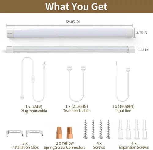 Miniatura 6 de Luz LED Enlazable para Tienda para Cochera Airand de 5 pies, con cable con enchufe, Luces LED para Armario 5000K para Debajo del Gabinete, Lámpara