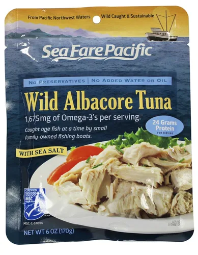 Sea Fare Pacific Wild Caught Albacore Atún, bolsa de sal, 6 onzas (paquete de 12)