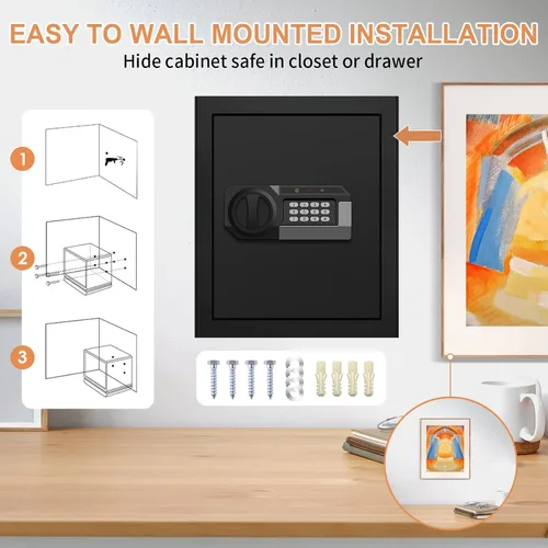 Miniatura 8 de 3.3 Cuft - Caja fuerte grande para el hogar, resistente al agua y al fuego, con teclado digital y cerradura de llave, cajas fuertes de seguridad