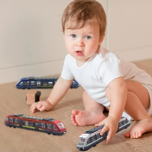 Miniatura 6 de Crelloci Juego de 3 trenes bala, tren de juguete de alta velocidad vinculado Lotomotora, modelo de automóvil de aleación fundida, metro deslizante