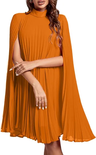 Miniatura 27 de Rooscier Vestido midi de fiesta plisado con cuello alto falso y espalda abierta para mujer