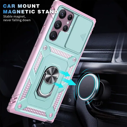 Miniatura 2 de Funda para Samsung Galaxy S22 Ultra, compatible con Samsung S22 Ultra Stand, funda protectora de cámara deslizante para Galaxy S22 Ultra, verde