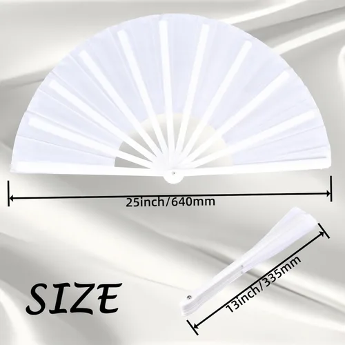 Miniatura 6 de Paquete de 2 ventiladores de mano plegables grandes, ventilador chino blanco de tela de nailon de Kung Fu Tai Chi para hombres y mujeres, actuación