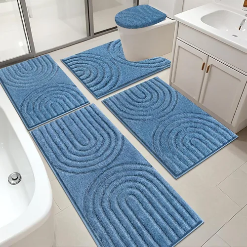 Miniatura 18 de Juego de alfombras de baño HEBE de 5 piezas, tapetes de baño absorbentes y suaves para baño, juego de tapetes de baño lavables a máquina