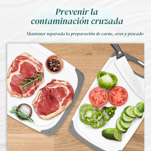 Miniatura 9 de Tablas de cortar para cocina, tabla de cortar sin BPA, diferentes tamaños y asas antideslizantes, juego de tablas de cortar reversibles, grandes