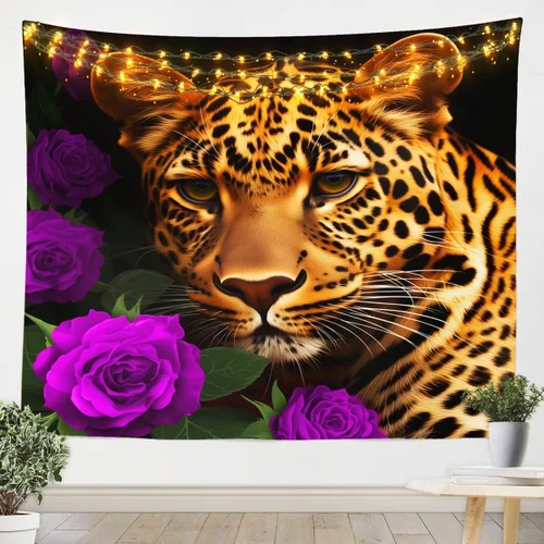 Miniatura 15 de Erosebridal Tapiz de guepardo para colgar en la pared, tapiz de rosa roja, decoración del hogar, tapiz de leopardo y gato, diseño de pared