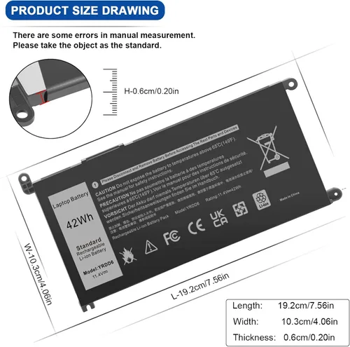 Miniatura 3 de Batería YRDD6 para Dell Inspiron 5591 7586 5491 5481 5482 5485 3310 2-en-1 15 3582 3583 3593 3584 5590 5593 5594 5585 5598 14 3493 5493 5480 3793