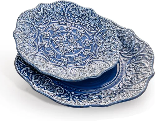 Miniatura 8 de Sungmor Vajilla fina de cerámica en relieve, porcelana de estilo barroco antiguo de 6 pulgadas, platos cuadrados para aperitivos, juego de 4, 4
