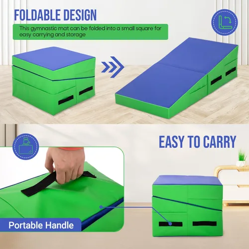 Miniatura 3 de Colchoneta de gimnasia inclinada, esterilla de yoga para gimnasio en casa, alfombrilla de ejercicio plegable con superficie de poliuretano Azul