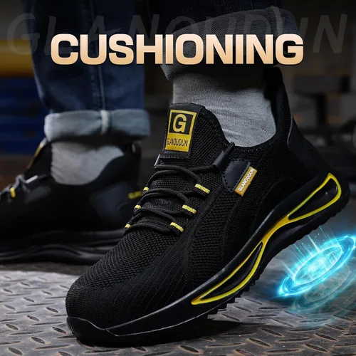 Miniatura 6 de GLANOUDUN Zapatos de punta de acero para hombre, zapatos de trabajo ligeros para hombres, zapatos de seguridad indestructibles para hombres, zapatos