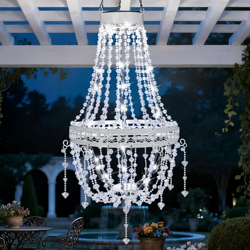 Farol solar colgante para exteriores, impermeable, moderno, de cristal, acrílico, luz colgante con gancho en S blanco frío, regalos para mujeres,