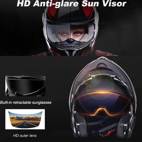 Miniatura 2 de Casco Modular Bluetooth para Motocicleta con Cola DOT/ECE Aprobado Cascos Frontales Abatibles Visores Duales Anti-Empañamiento Casco de Cara