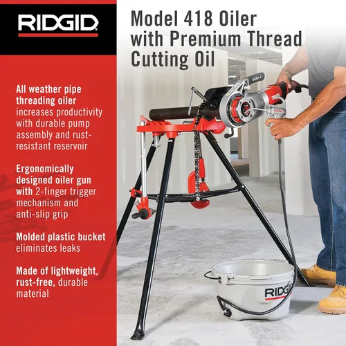 Miniatura 3 de RIDGID 10883 Model 418 - Engrasador con aceite de corte de hilo prémium y RIDGID - 32808 1 galón Endura-Clear Endura-Clear Aceite de corte de rosca
