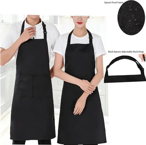 Miniatura 5 de Delantales para mujeres con bolsillos, delantal de chef para hombre, delantal de cocina, delantal negro, delantal de manchas, correa ajustable