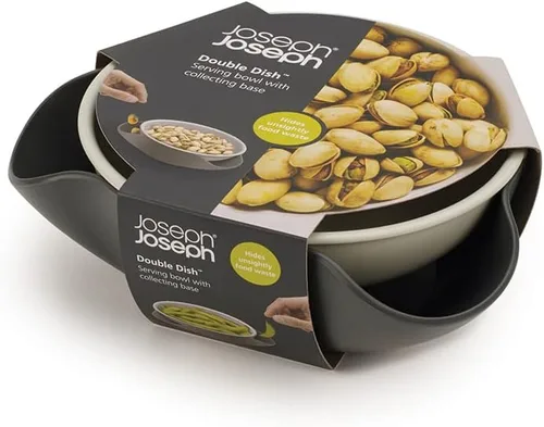 Miniatura 2 de Joseph Joseph Cuenco doble para servir pistacho y aperitivos con compartimento para desechos de alimentos, sin BPA, color gris