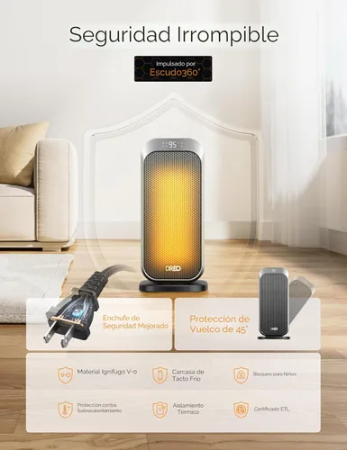 Miniatura 5 de Dreo Calentador de espacio silencioso, calentadores portátiles de 1500 W para uso en interiores con control remoto, oscilación de 70°, cerámica PTC