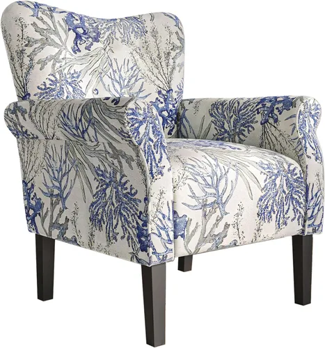 Miniatura 15 de BELLEZE Silla decorativa moderna, sillón de respaldo alto, sillón lateral tapizado estilo ala, sofá individual acolchado con patas de madera