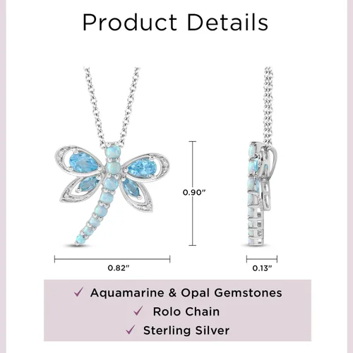 Miniatura 3 de Jewelili Collar con colgante de plata de ley con múltiples piedras preciosas y diamantes, cadena Rolo de 18 pulgadas
