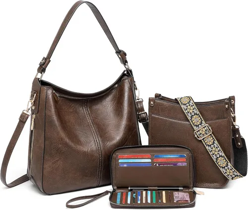 Miniatura 10 de Carteras para Mujeres 3PCS, Juego de Bolsos Cruzados Bolso Grande de Cuero Carteras de Hombro con Billetera Correas Ajustables para Damas Tote
