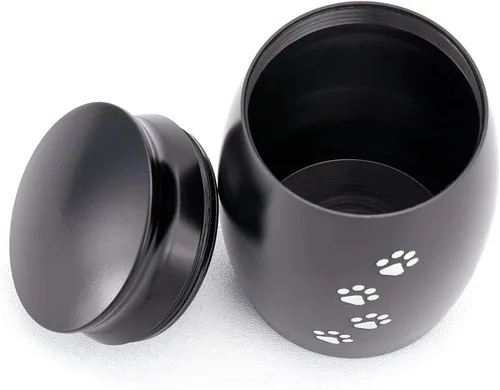 Miniatura 4 de Urnas de cremación pequeñas de 2.67 pulgadas para cenizas de perros o gatos, mini recuerdo de cenizas negras para mascotas con huella de pata