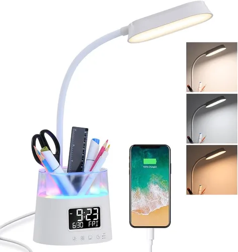 Miniatura 9 de WILIT Lámpara de escritorio LED para dormitorio universitario, lámpara de estudio para estudiantes con puerto de carga USB, soporte para bolígrafos