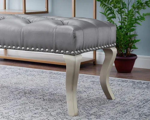 Miniatura 3 de Roundhill Furniture Maxem - Asiento tapizado de piel sintética copetudo con banco de clavos, color champán