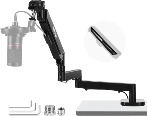 Miniatura 12 de NEEWER Soporte para micrófono, soporte de micrófono amortiguado de perfil bajo, soporte de escritorio con brazo de pluma con cabezal de bola