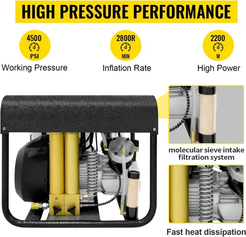 Miniatura 5 de TUXING Compresor de aire PCP de 4500 Psi/300 bar doble cilindro, bomba de aire eléctrica de alta presión, separador de agua y aceite incorporado